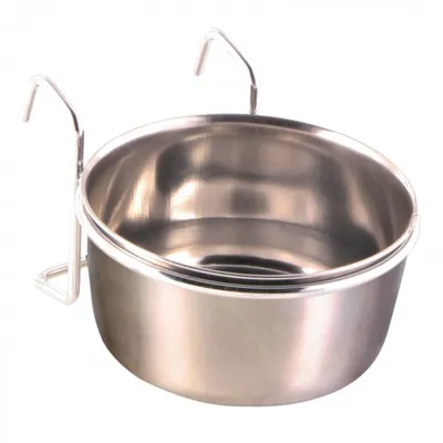 Mangeoire acier inoxydable avec support 300 ml ø 9 cm, oiseaux.
