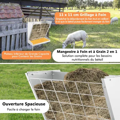 GIANTEX Mangeoire à Foin Murale en Métal Galvanisé, Distributeur de Foin