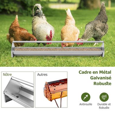 GIANTEX Mangeoire à Poulet en Métal Galvanisé, avec Barre Transversale