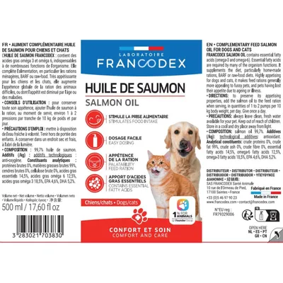 Huile de Saumon Pour chiens et chats, flacon de 500 ml