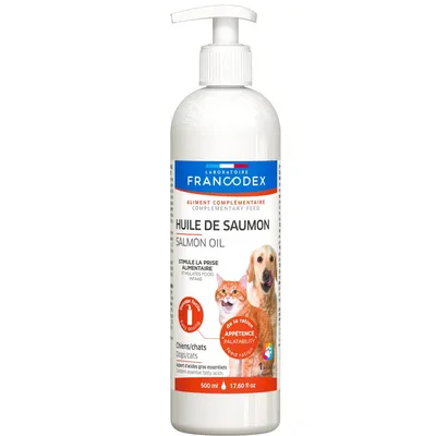 Francodex - Huile de Saumon Pour chiens et chats, flacon de 500 ml