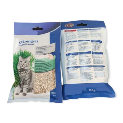 Un lot de deux sachets d'herbe à chat, orges 100gx2