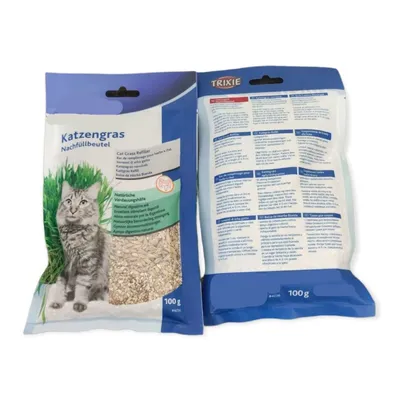 Un lot de deux sachets d'herbe à chat, orges 100gx2