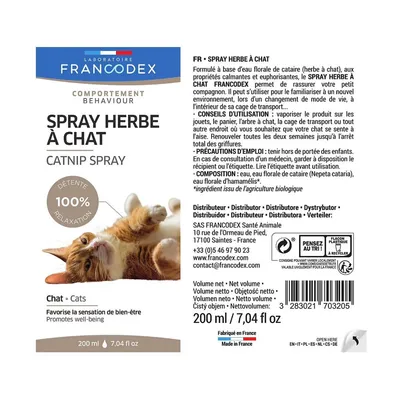 Spray à l'herbe à chat (cataire) pour jouets, panier et caisse de transport