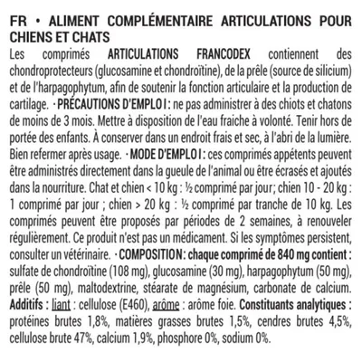 Articulations Pour chiens et chats, boîte de 60 comprimés.