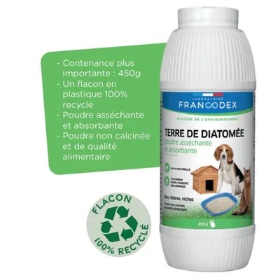 Terre de Diatomée 450 g, asséchante, absorbante pour bac à litière, niche c