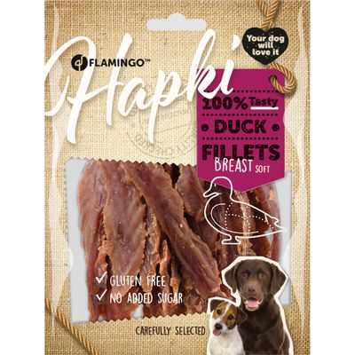 Friandise filet de poitrine de canard doux Hapki BBQ pour chien 170 g sans