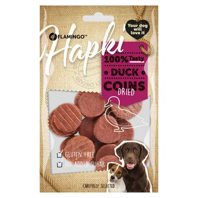 Flamingo - Friandise pièces canard Hapki BBQ pour chien 85 g sans gluten