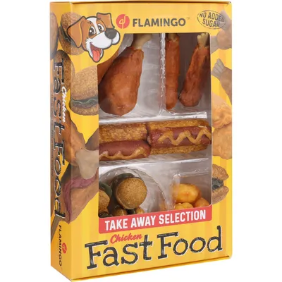 Flamingo - Friandises Fast Food Boîte à emporter 260 g pour chien Flamingo - Friandises Fast Food Boîte à emporter 260 g pour chien