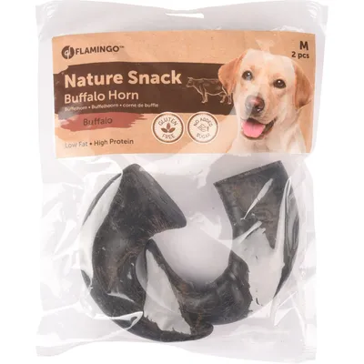 Flamingo - 2 cornes de buffle séché médium Nature snack, pour chiens