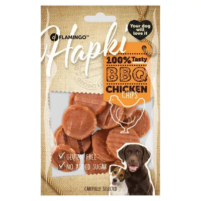 Friandise chips de poulet Hapki BBQ pour chien 85 g sans gluten