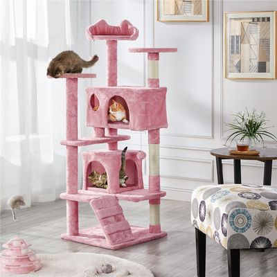 Arbre à Chat Multiniveau Avec Poteaux 137 Cm De Haut Rose