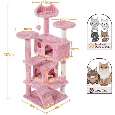 Arbre à Chat Multiniveau Avec Poteaux 137 Cm De Haut Rose