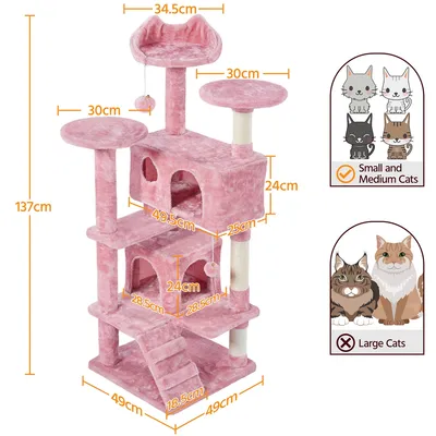 Arbre à Chat Multiniveau Avec Poteaux 137 Cm De Haut Rose