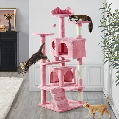 Arbre à Chat Multiniveau Avec Poteaux 137 Cm De Haut Rose
