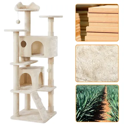 Arbre à Chat Multiniveau Avec Poteaux En Sisal Cachettes Perchoirs Griffoir