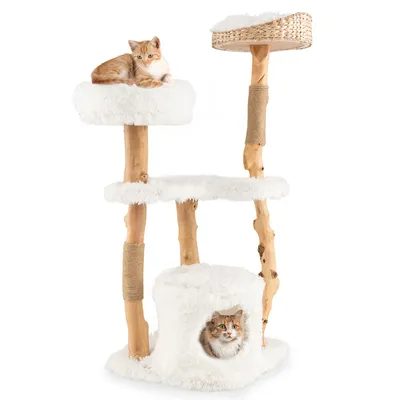 Giantex Arbre à Chat en Bois Massif 124CM 5 Niveaux,Perchoir,Condo,Griffoir