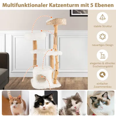 Giantex 5-Ebenen Massivholz-Kratzbaum Mit Plattform & 2 Jute-Kratzflächen Giantex 5-Ebenen Massivholz-Kratzbaum Mit Plattform & 2 Jute-Kratzflächen