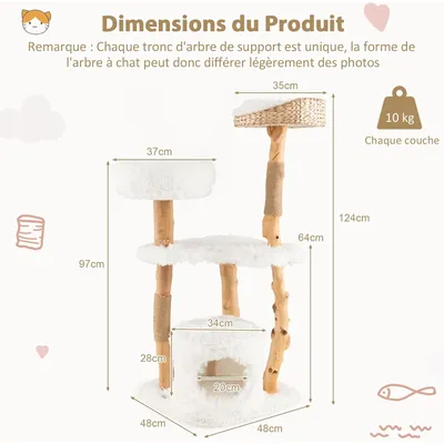 Giantex Arbre à Chat en Bois Massif 124CM 5 Niveaux,Perchoir,Condo,Griffoir