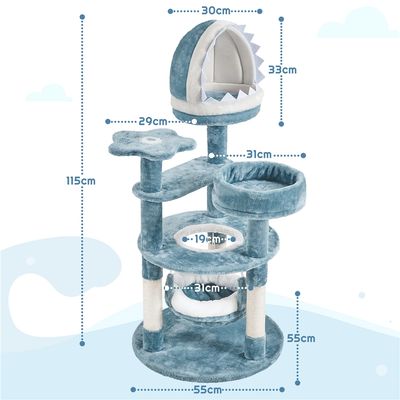 Petit Arbre à Chat Avec Niche Effet Requin, Hamac, Perchoir Et Poteau