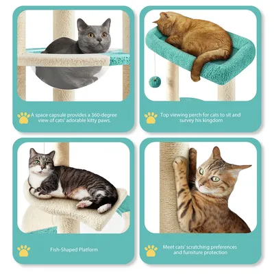 Yaheetech Arbre à Chat Griffoirs Océan Perchoir Poisson Panier