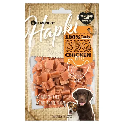 Flamingo - Friandise morceaux de poulet Hapki BBQ pour chien 85 g