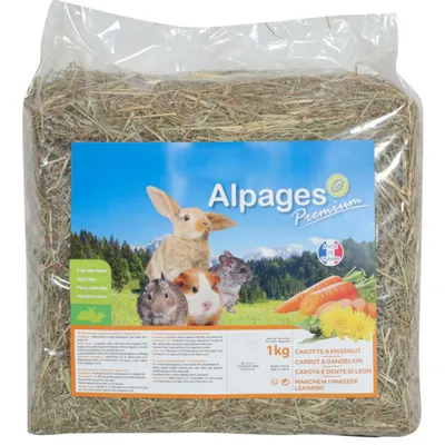 Foin alpage, carotte et pissenlit, 1 kg, pour rongeur.