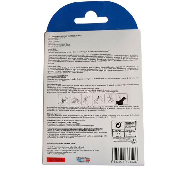 Francodex - 4 Pipettes Fipromedic 67 mg antiparasitaire Pour Petits Chiens
