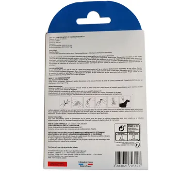 4 Pipettes Fipromedic 67 mg antiparasitaire Pour Petits Chiens de 2 kg à 10 4 Pipettes Fipromedic 67 mg antiparasitaire Pour Petits Chiens de 2 kg à 10