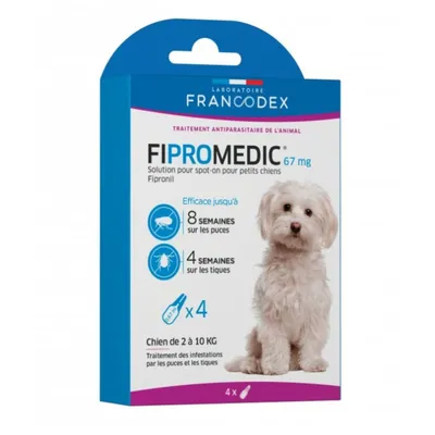 4 Pipettes Fipromedic 67 mg antiparasitaire Pour Petits Chiens de 2 kg à 10