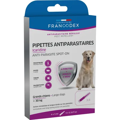 4 Pipettes Antiparasitaires Icaridine pour chien plus de 30 kg