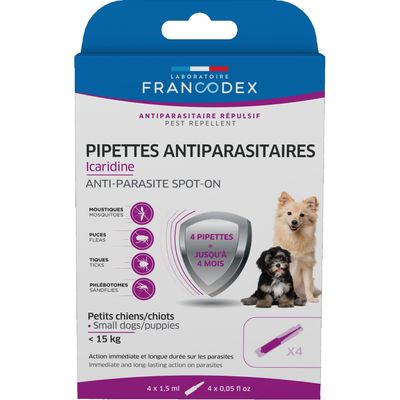 4 Pipettes Antiparasitaires Icaridine pour chiot et petit chien