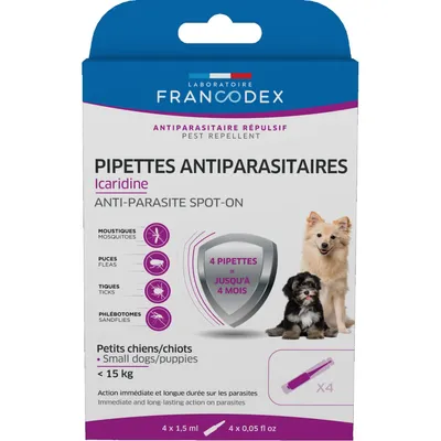 Francodex - 4 Pipettes Antiparasitaires Icaridine pour chiot et petit chien