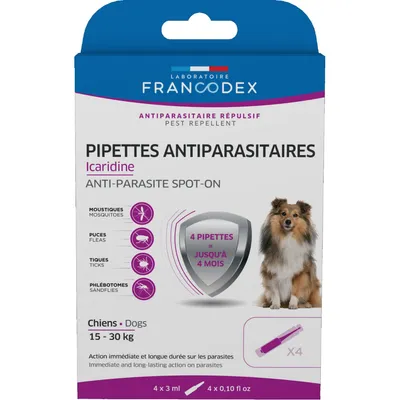 Francodex - 4 Pipettes Antiparasitaires Icaridine pour chien de 15-30 kg
