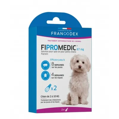 Francodex - 2 Pipettes Fipromedic 67 mg antiparasitaire Pour Petits Chiens Francodex - 2 Pipettes Fipromedic 67 mg antiparasitaire Pour Petits Chiens