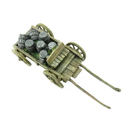 Décoration charrette et tonneaux, 27 cm, pour aquarium