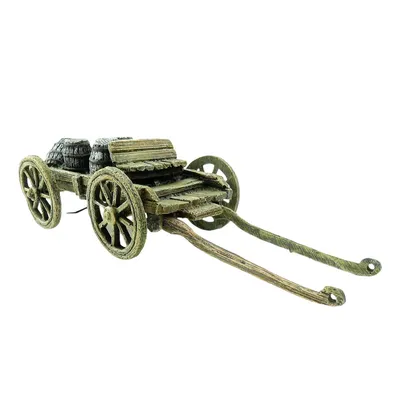 Décoration charrette et tonneaux, 27 cm, pour aquarium