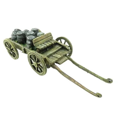 Décoration charrette et tonneaux, 27 cm, pour aquarium