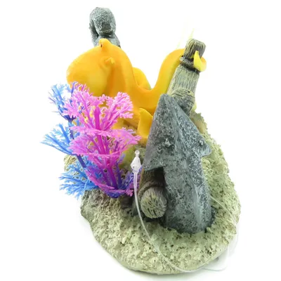 LETO ancre + octopus. 16 x 8 x 9 cm. décoration pour aquarium.