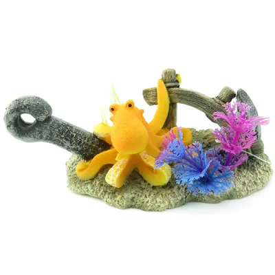 LETO ancre + octopus. 16 x 8 x 9 cm. décoration pour aquarium.