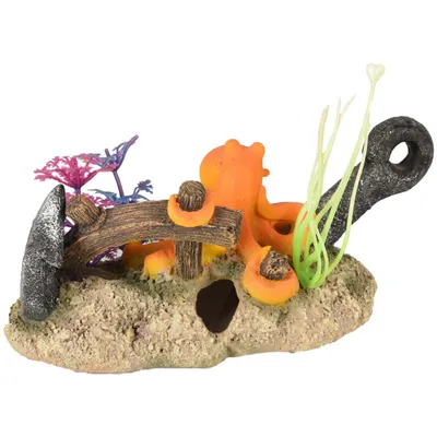 Décoration d'aquarium LETO ancre + poulpe 16 x 8 x 9 cm – Flamingo