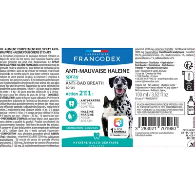 Spray anti-mauvaise haleine 100ml Pour Chiens et Chats