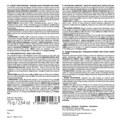 Friandises Hygiène Bucco-Dentaire 75g Pour Chiens