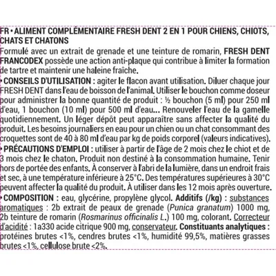 Fresh Dent 2 en 1 Pour Chiens et Chats 500ml Fresh Dent 2 en 1 Pour Chiens et Chats 500ml