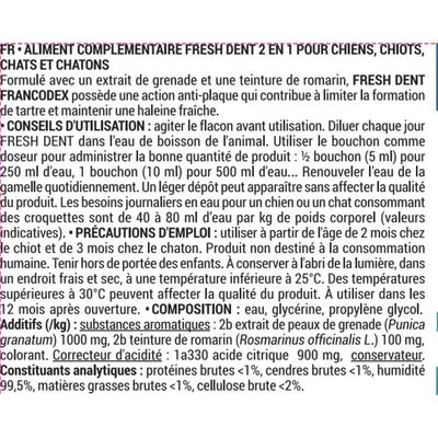 Fresh Dent 2 en 1 Pour Chiens et Chats 250 ml