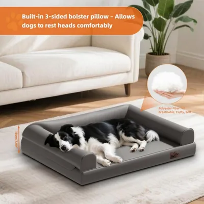 BINGOPAW Panier pour Chien Coussin en Cuir Tapis Matelas Gris