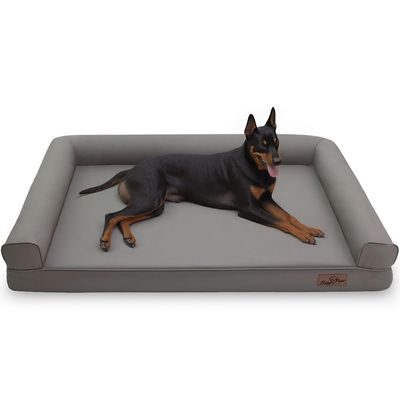BINGOPAW Panier pour Chien Coussin en Cuir Tapis Matelas Gris