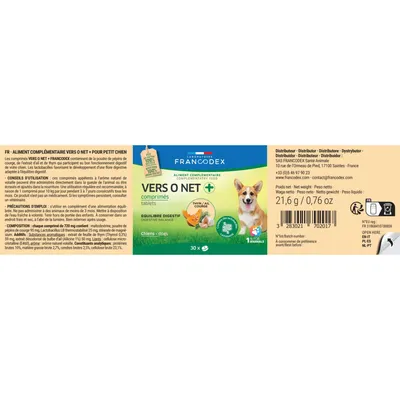 Anti parasite 30 comprimés Vers o net + pour chiot et petit chien