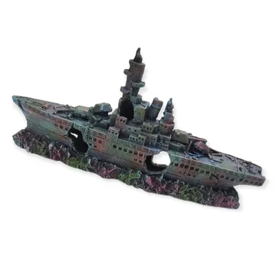 Bateau gris épave 23 x 4 x 11cm