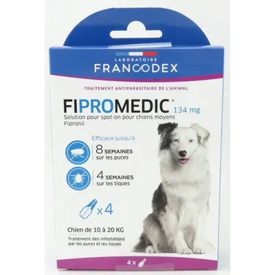 4 Pipettes Fipromedic 134 mg antiparasitaire Pour Chiens de 10 kg à 20 kg